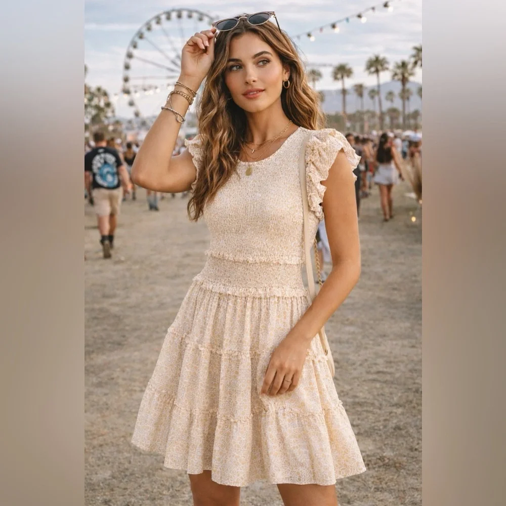 Cleobella Smocked Ruffle Dress – Small Organic Cotton Blend Festival Rodeo - Picture 4 of 13